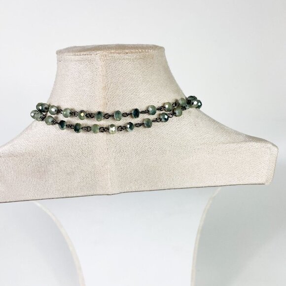 Gunmetal Toggle Clasp Chain Tassel Smoky Grey Green Beaded Sautoir Necklace - Picture 4 of 4